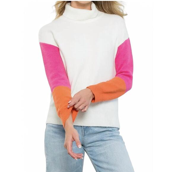 THML Sweaters - NEW THML colorblock turtleneck top in ivory